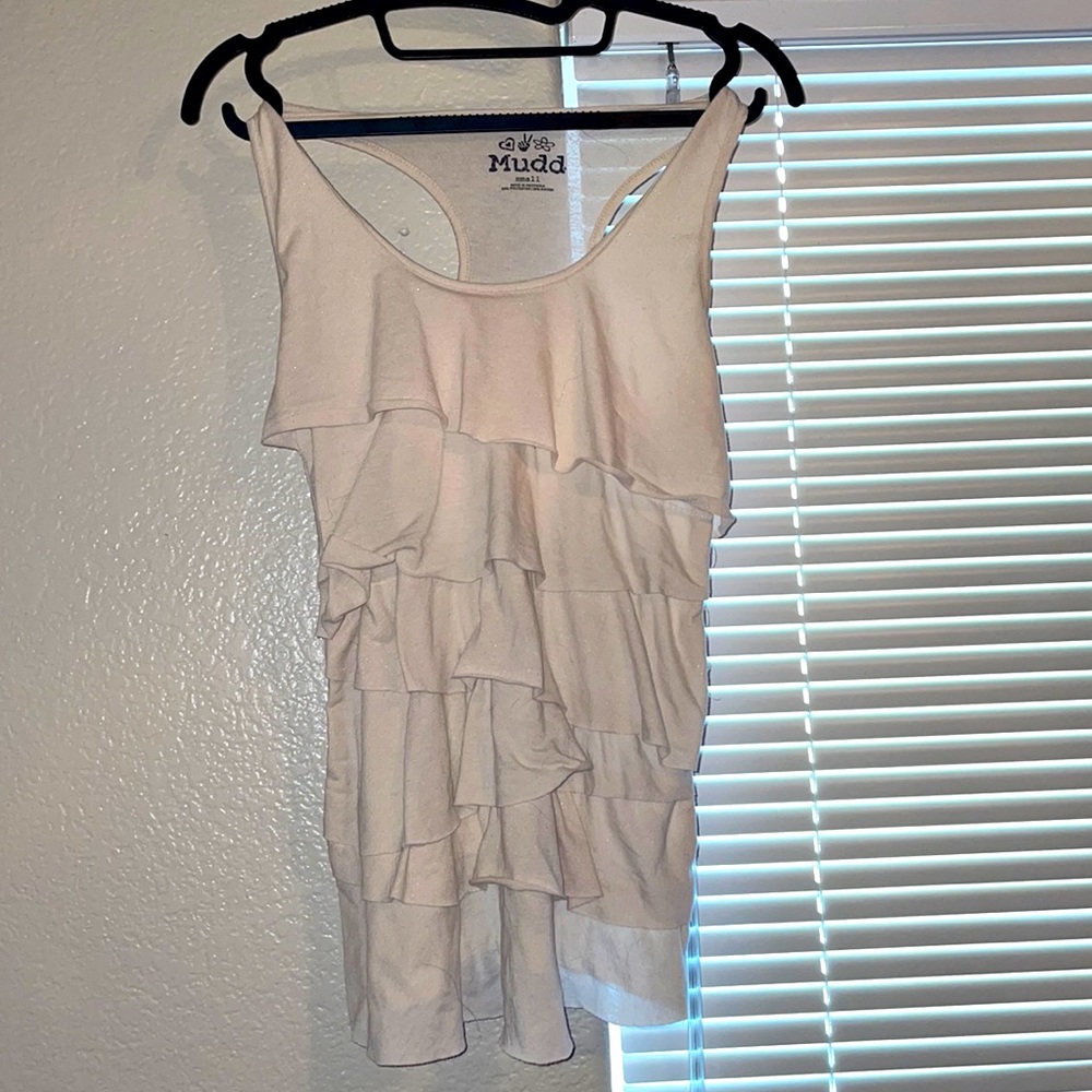 Womens Small Cream M U D D Ruffle Tank Top